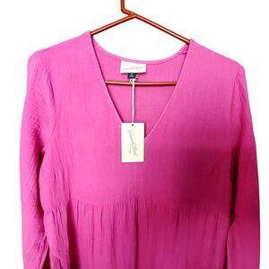 Isabel Maternity Womens Dress Long Sleeve V-Neck Pink Elastic waist Size L